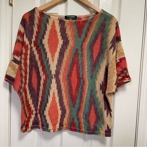 Lauren Ralph Lauren southwest multi color sweater linen cotton blend top L